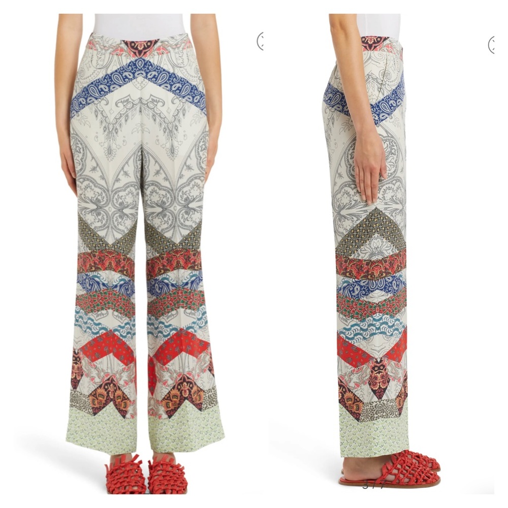 NWT Etro Patchwork printed silk wide-leg Italian made trousers Sz 42